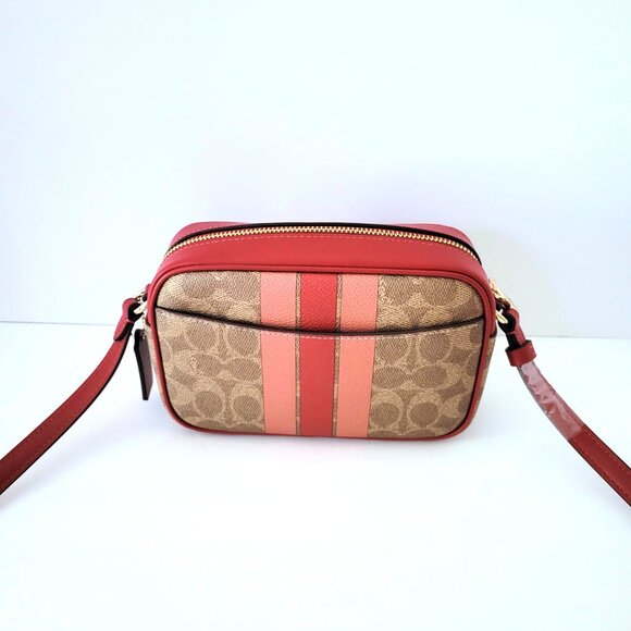 Coach CAQ42 Mini Jamie Camera Bag Signature Stripe Crossbody Handbag Tan Multi - Picture 2 of 6